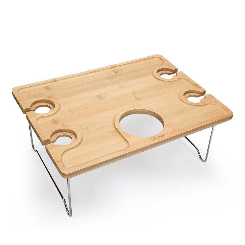 Tirrinia Bamboo Wine Picnic Table, Ideal Wine Lover Gift, Large Folding